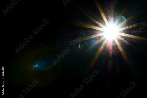 Lens flare effects for overlay designs. Abstract sun burst, digital flare, light lens decoration flash. Blank background