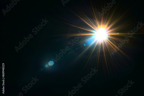 Lens flare effects for overlay designs. Abstract sun burst, digital flare, light lens decoration flash. Blank background