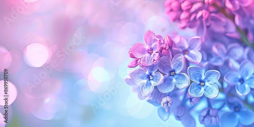 Delicate pastel lilac flowers with bokeh background