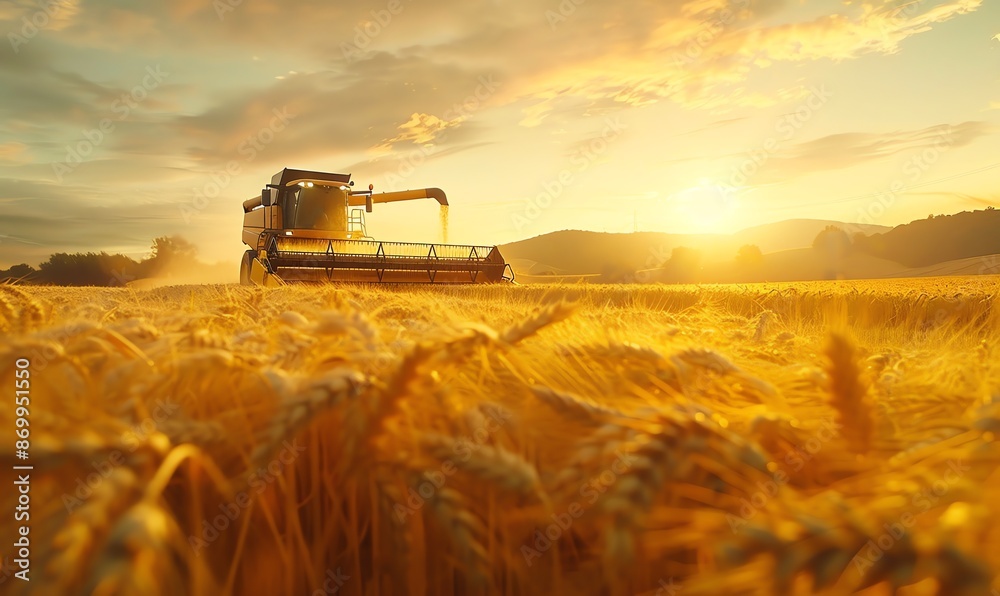 Fototapeta premium Golden Harvest at Sunset