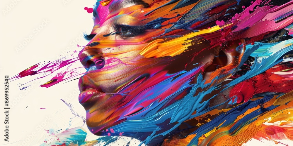 A creative portrait of a person made entirely of vibrant, digital brush strokes, symbolizing digital artistry - Abstract concept A creative portrait of a person made entirely of vibrant, digital brush strokes, symbolizing digital artistry - Abstract concept