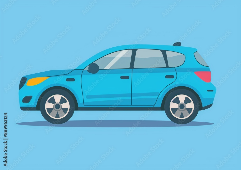 Blue Compact SUV Car Illustration on Light Blue Background Blue Compact SUV Car Illustration on Light Blue Background