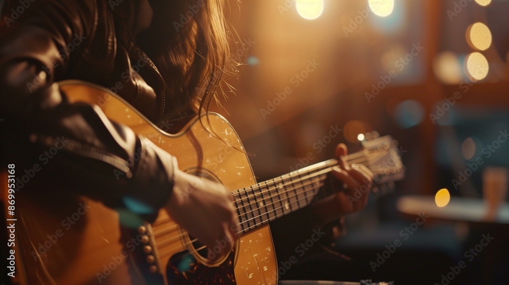 Obraz premium Cozy Acoustic Guitar Session in Warm Lighting