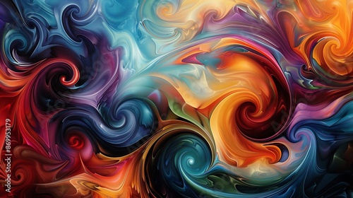 Vibrant swirls of color converge to form an abstract composition that is as bold as it is beautiful, inviting the viewer to lose themselves in its intricate details.