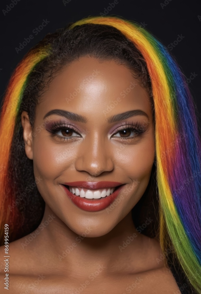 lgbt activist, portrait of a woman with rainbow makeup, happy face of a girl, young woman smiling