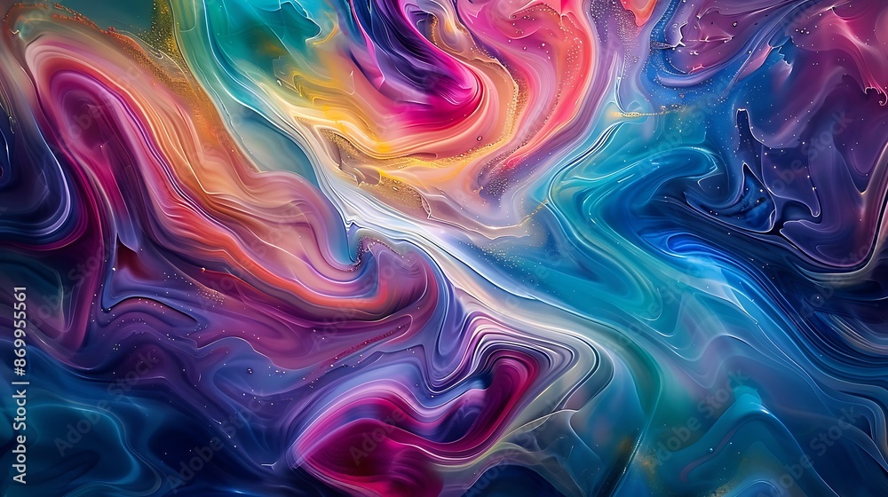 Vibrant swirls of multi-colored pigments intertwining to create an enchanting abstract backdrop.