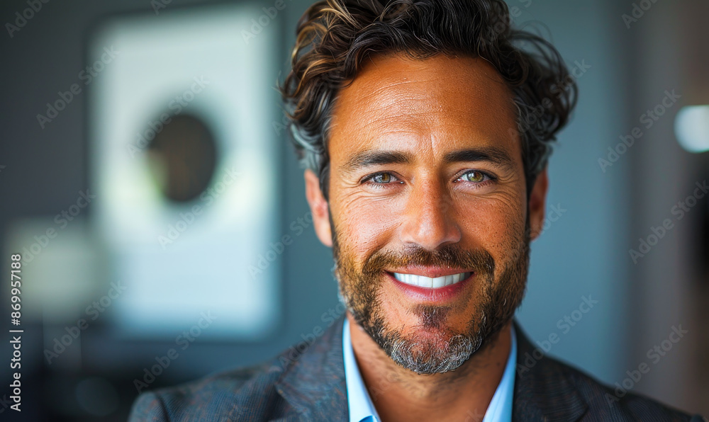 Confident Smiling Businessman in Stylish Grey Suit Posing in Studio, Ideal for Corporate Profiles and Marketing Materials Confident Smiling Businessman in Stylish Grey Suit Posing in Studio, Ideal for Corporate Profiles and Marketing Materials