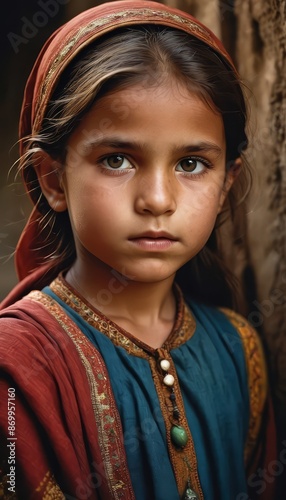 portrait of a girl, iranian kid, face of a sad little child