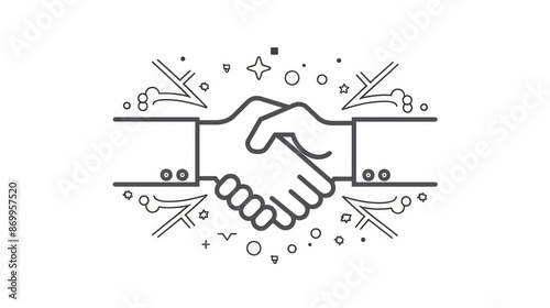 A business handshake icon featuring vibrant decorative elements around it, representing unity and positive collaboration in a creative and engaging visual style.