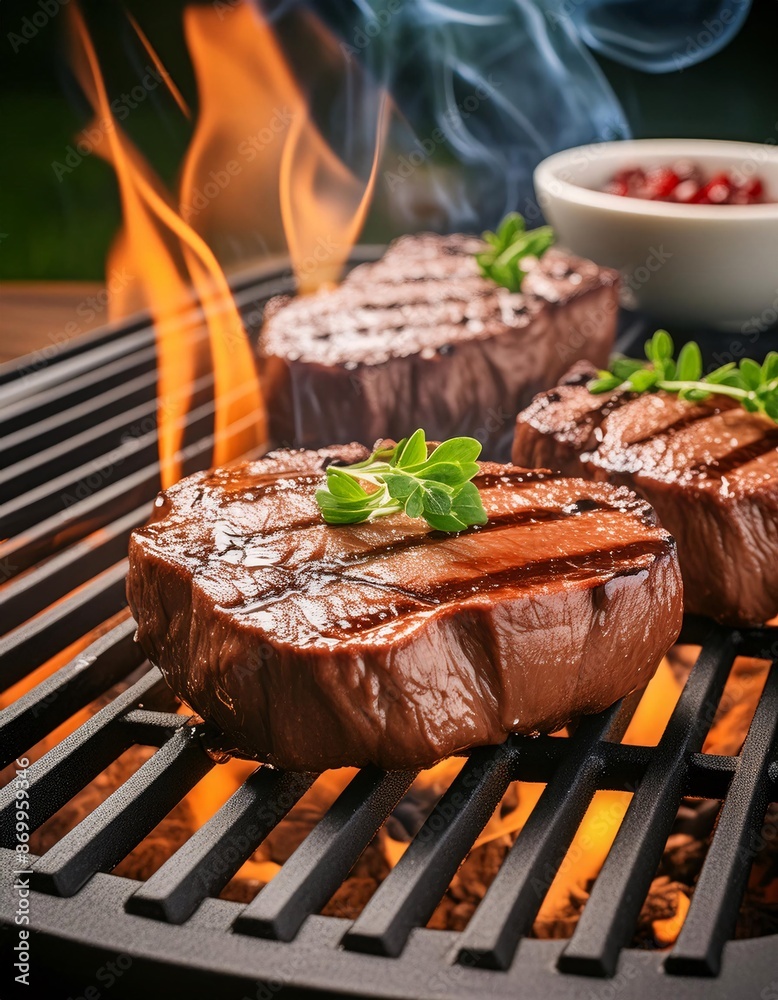 grilled meat cooked on a stove over a hot fire.generative ai grilled meat cooked on a stove over a hot fire.generative ai