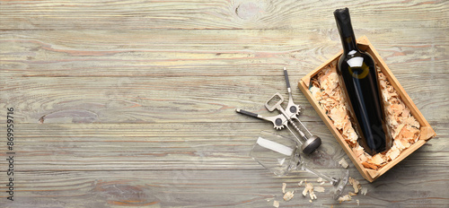 Photography Composition with tasty wine on wooden background