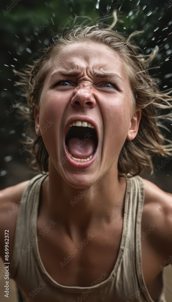 portrait of a woman, screaming girl portrait of a woman, screaming girl