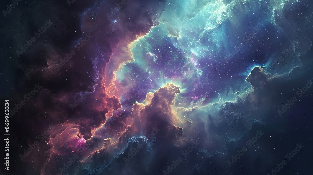Fototapeta premium Cosmic Nebula with Stellar Dust and Glowing Gas