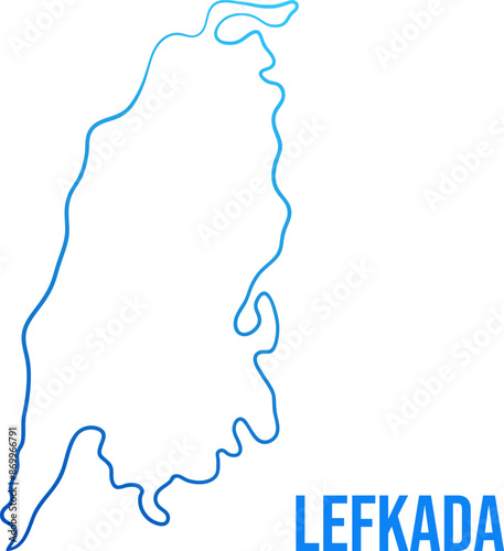 Lefkada island line map simple outline blue gradient