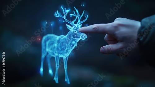 Augmented reality pointers allow users to see and interact with invisible mystical creatures, combining the enchantment of the supernatural with hightech visuals, with copy space © JK_kyoto