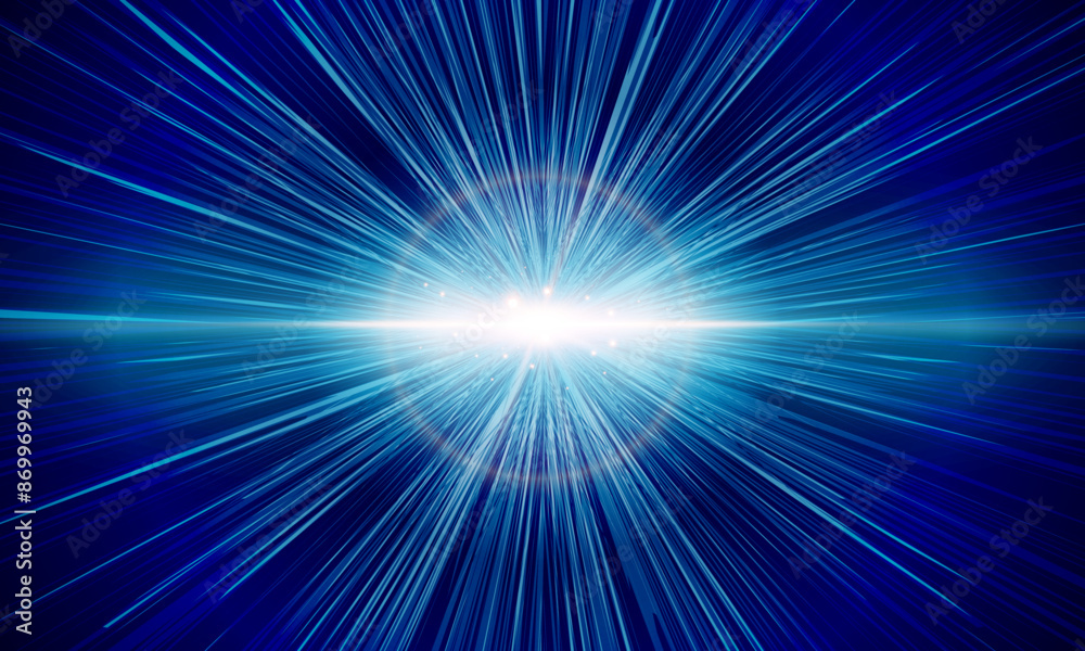 Fototapeta premium Blue rays zoom in motion effect, light color trails. bright shiny.