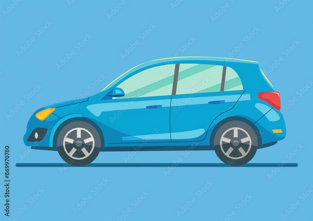 Blue Compact Car Illustration in Minimalist Style Blue Compact Car Illustration in Minimalist Style