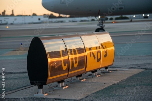 Runway and taxiway identification markings at Los angeles International Airport.