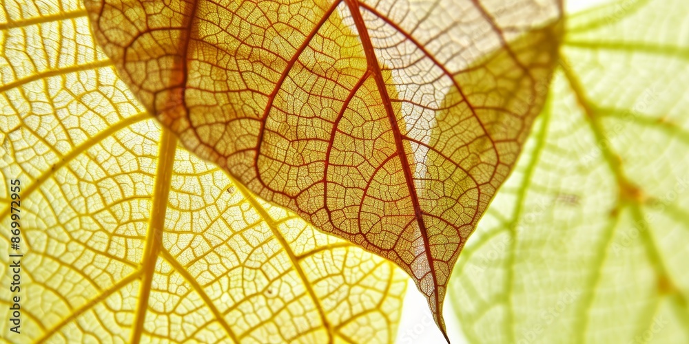 Obraz premium Close-up veins of transparent autumn leaves with intricate patterns