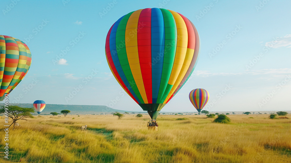 Obraz premium colorful aerostatic balloon walk in an african park