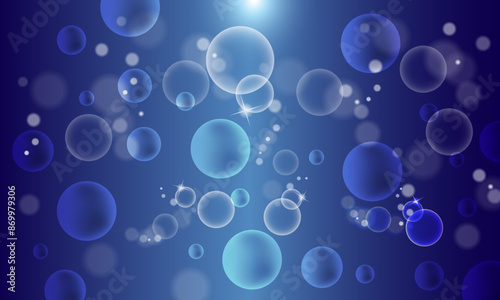 Wallpaper Mural Bubbles in water on blue background . Circle and liquid, light design, clear soapy shiny. Torontodigital.ca
