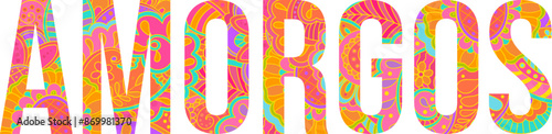 Amorgos island text title with floral doodle pattern. Unique place name vector design, use for article header, merch print, travel blog, postcard, wall art print  .