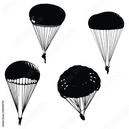 Skydiving Parachuting Vector Silhouette