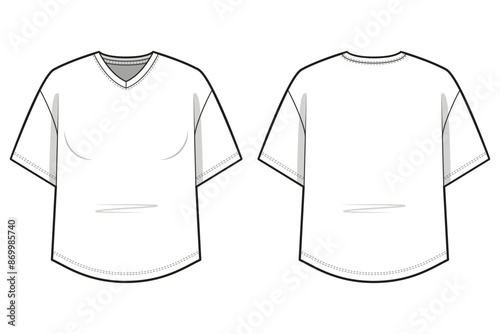 Oversized V-Neck Curved Hem T-Shirt