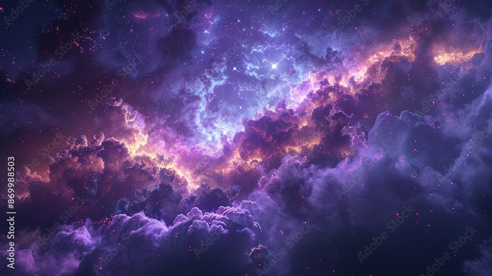 Fototapeta premium Cosmic Cloudscape: A Symphony of Purple and Gold