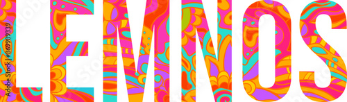 Lemnos island text title with floral doodle pattern. Unique place name vector design, use for article header, merch print, travel blog, postcard, wall art print  .