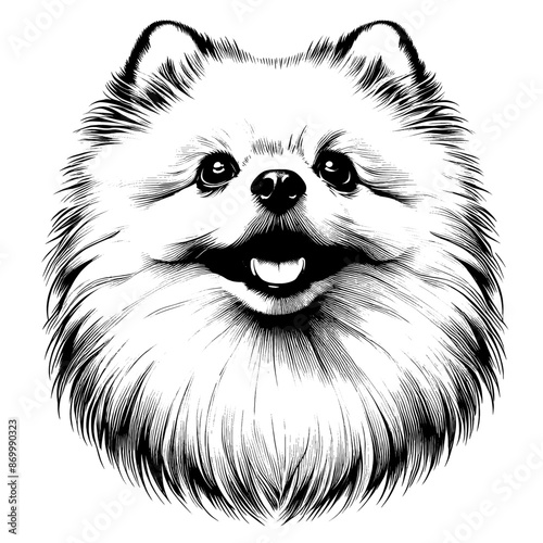 Hand drawn cute Pomeranian portrait, vector sketch isolated on white background.	