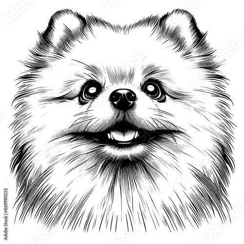 Hand drawn cute Pomeranian portrait, vector sketch isolated on white background.	
