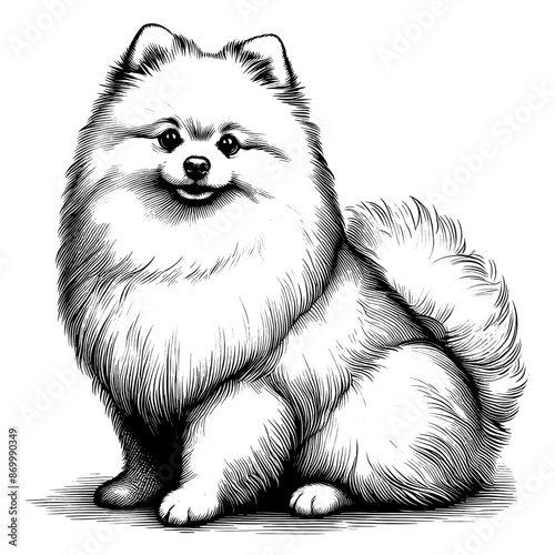 Hand drawn Cute Pomeranian dog in full-body, vector sketch isolated on white background.