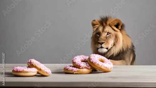 Lion Longing for a Delicious Donut photo