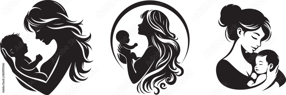Fototapeta premium Mother and child silhouette vector art design