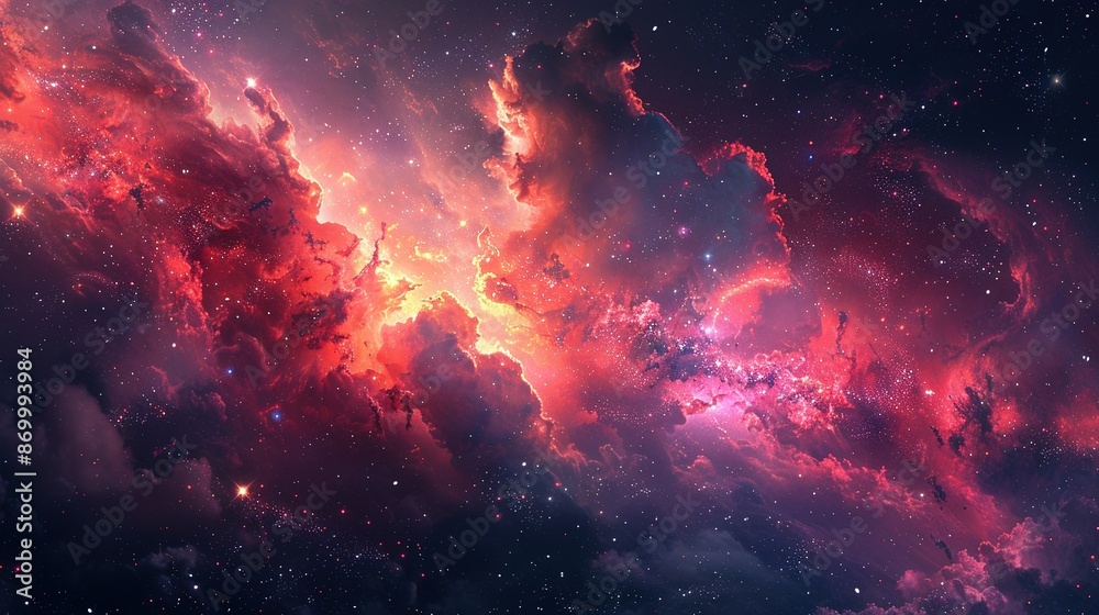 Cosmic Nebula: A Symphony of Red and Gold