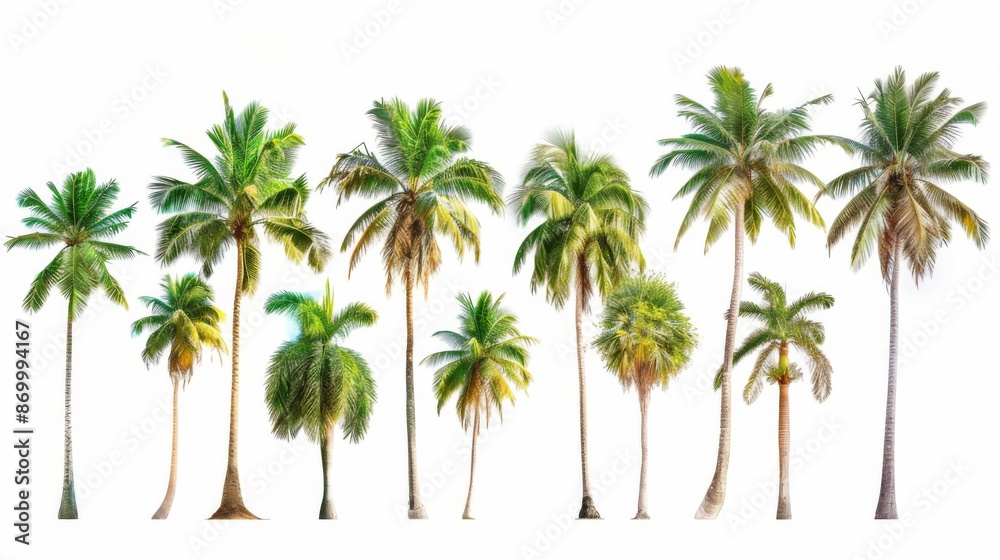 A diverse collection of palm trees varying in shape, size, and leaf structure, all set against a white background. The image emphasizes variety and natural beauty. A diverse collection of palm trees varying in shape, size, and leaf structure, all set against a white background. The image emphasizes variety and natural beauty.