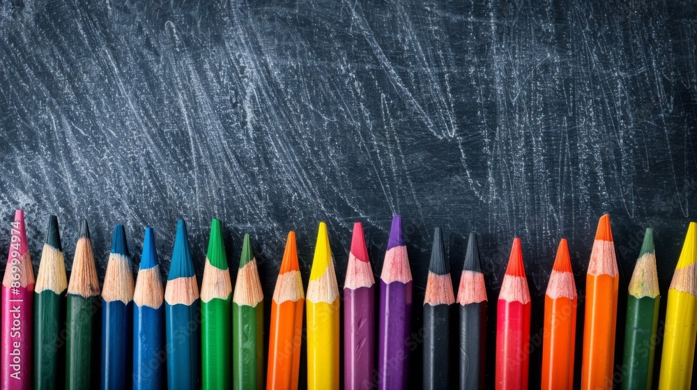 An image showcasing a neat alignment of colorful pencils against a black chalkboard backdrop, emphasizing order, precision, and creativity, perfect for representing academic themes. An image showcasing a neat alignment of colorful pencils against a black chalkboard backdrop, emphasizing order, precision, and creativity, perfect for representing academic themes.