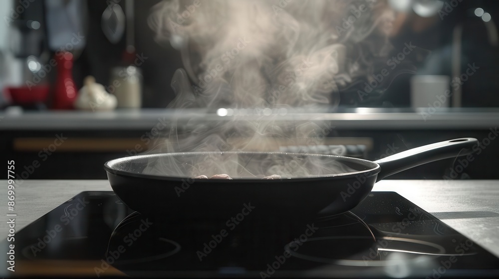 sleek electric skillet with advanced nonstick surface dramatic lighting emphasizing texture modern kitchen backdrop steam rising from cooking food sleek electric skillet with advanced nonstick surface dramatic lighting emphasizing texture modern kitchen backdrop steam rising from cooking food