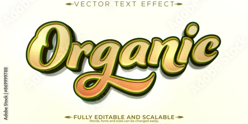 Organic green text effect, editable natural and fruit text style