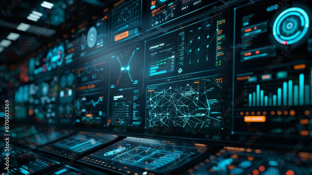 Naklejka premium A futuristic rendering of a network management dashboard