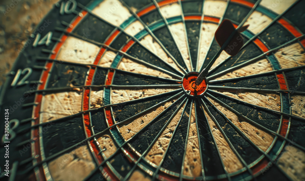 Bullseye Hit on Dartboard with Dramatic Focus Bullseye Hit on Dartboard with Dramatic Focus