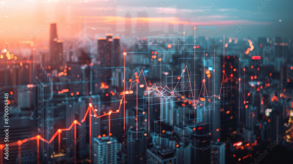 Fototapeta premium A growth chart superimposed over a cityscape