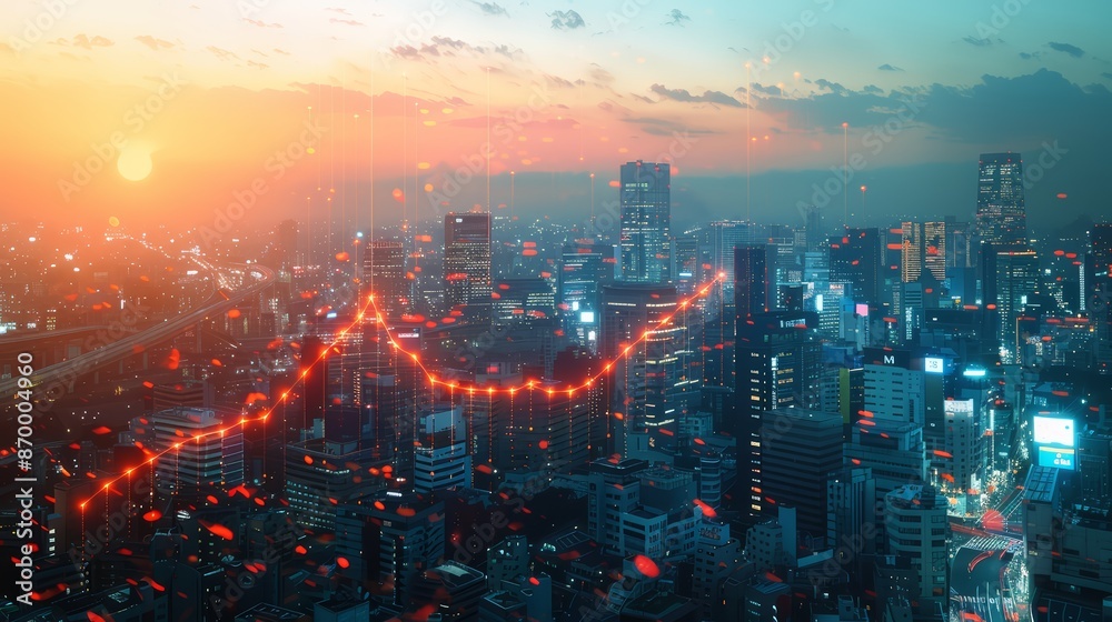 A growth chart superimposed over a cityscape A growth chart superimposed over a cityscape