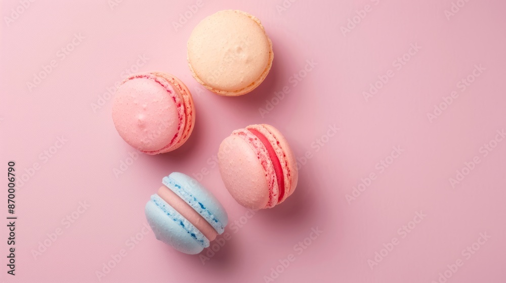 Fototapeta premium Many macaron on light background or dessert cake macaron. 