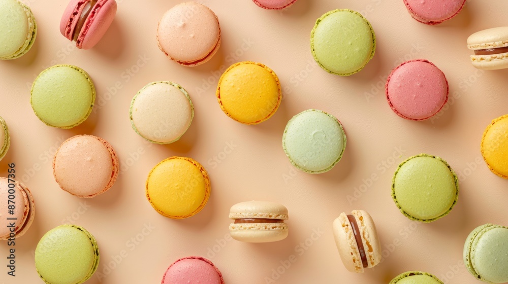 Obraz premium Many macaron on light background or dessert cake macaron. 