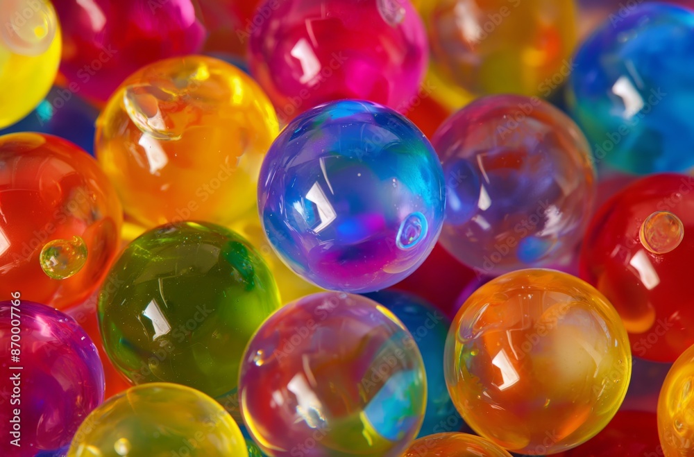 Bursting colorful gel balls close-up Bursting colorful gel balls close-up