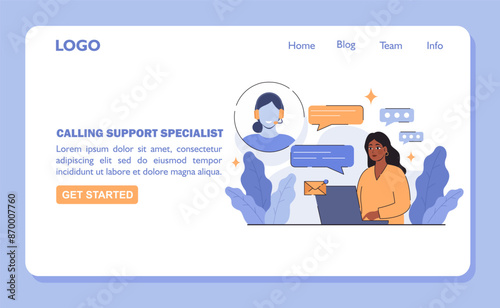 Support specialist concept banner. Online customer service. Vector flat illustration.