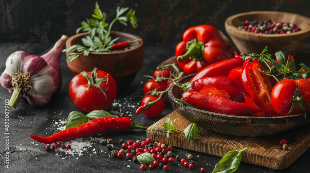 Assortment of fresh vegetables and spices Assortment of fresh vegetables and spices