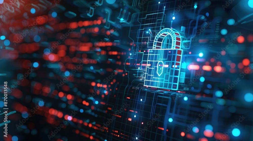 Digital Lock on Blue Background